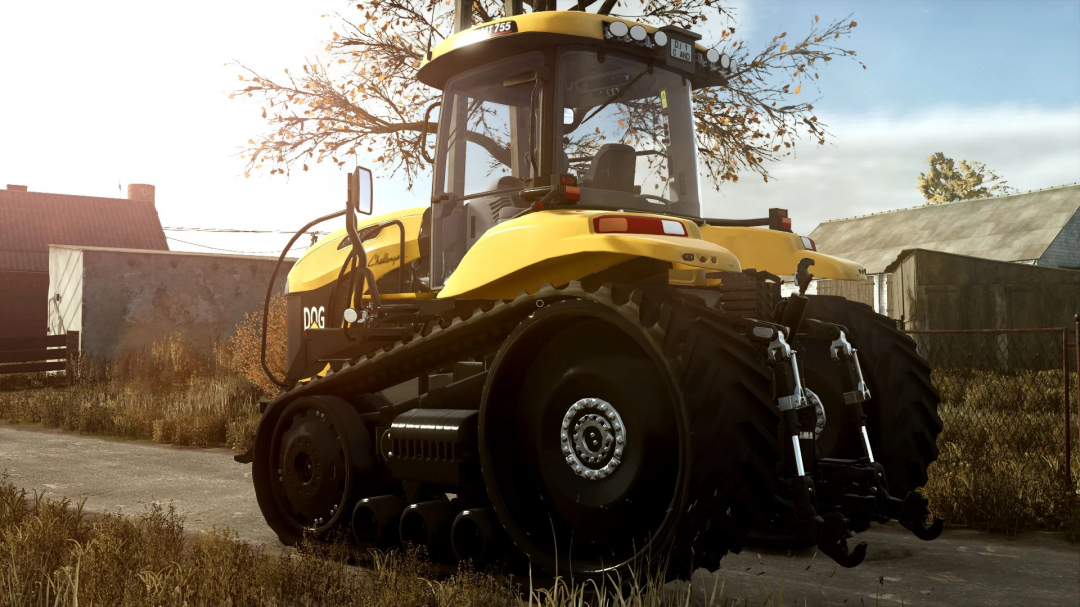 Challenger MT700 tractor mod in FS25, showcasing its detailed design in a rural setting.