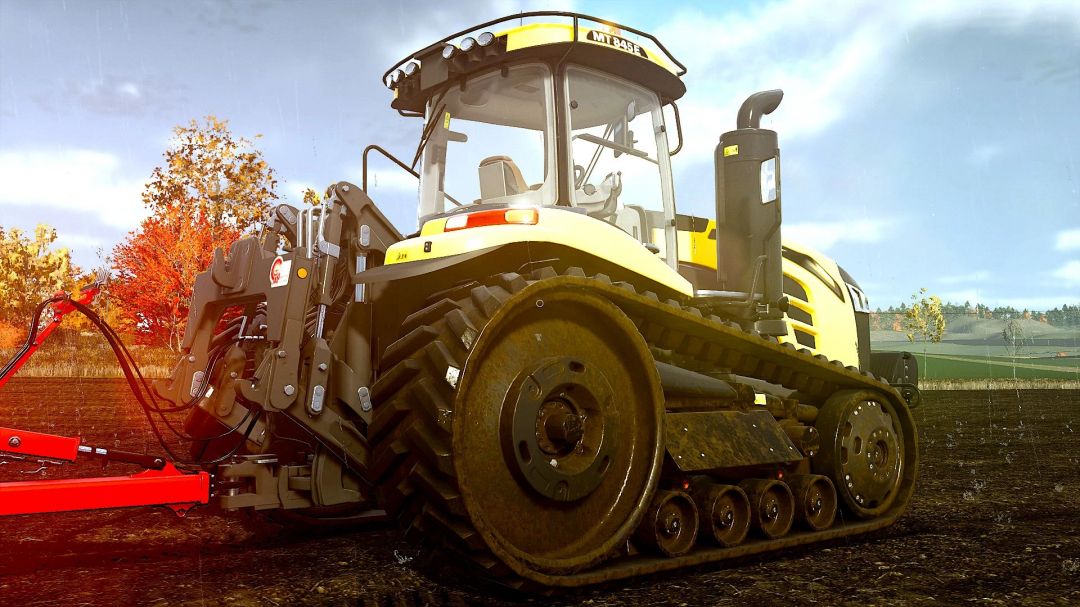 Challenger MT800E tractor mod in FS25, showcasing a powerful tracked vehicle in a farm setting.