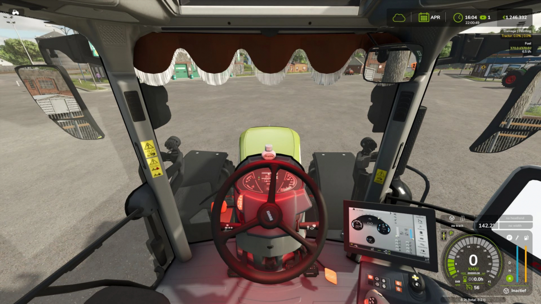 Interior view of the Claas Arion 600 Series Edit tractor in FS25 mod, showcasing steering wheel and dashboard features.