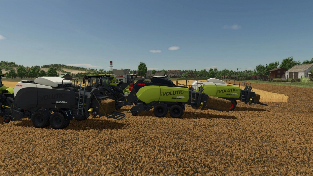 FS25 mods: Claas Quadrant Evolution balers working in a field. Farming Simulator 25.