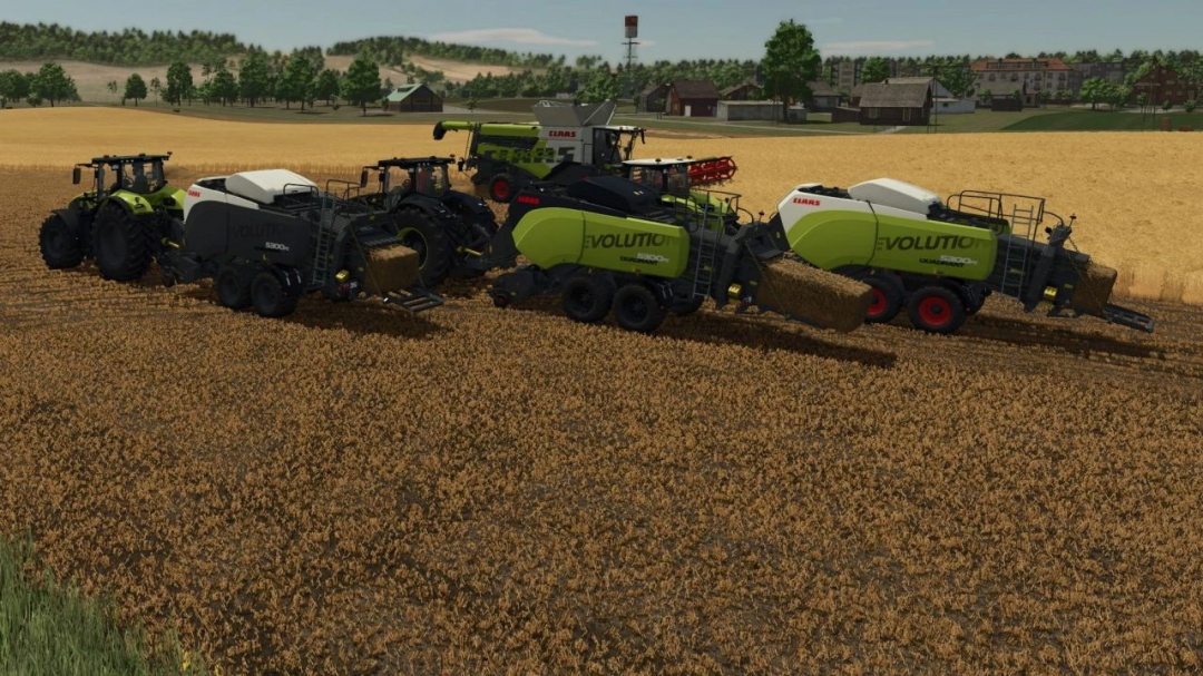 Two Claas Quadrant balers in FS25 mod processing hay in a field.