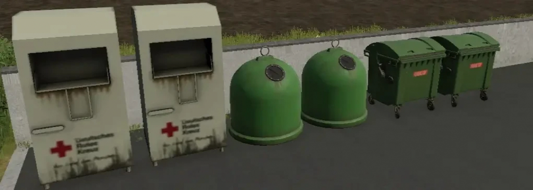 FS25 mods: Waste containers and dumpsters in Decoration for map construction v1.0.0.0 for Farming Simulator 25.