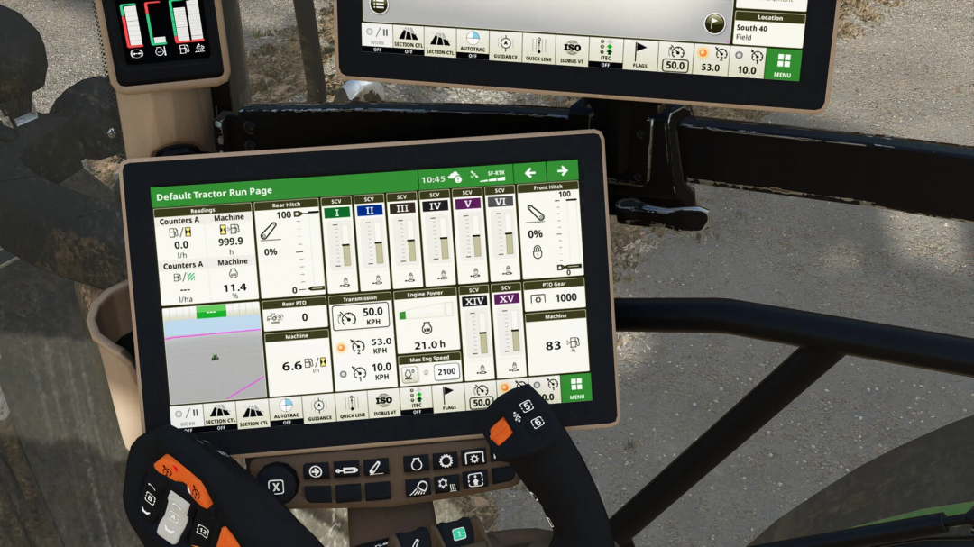 FS25 mod Extended Outdoor Camera Zoom v1.0.0.0 showing tractor control interface screen.