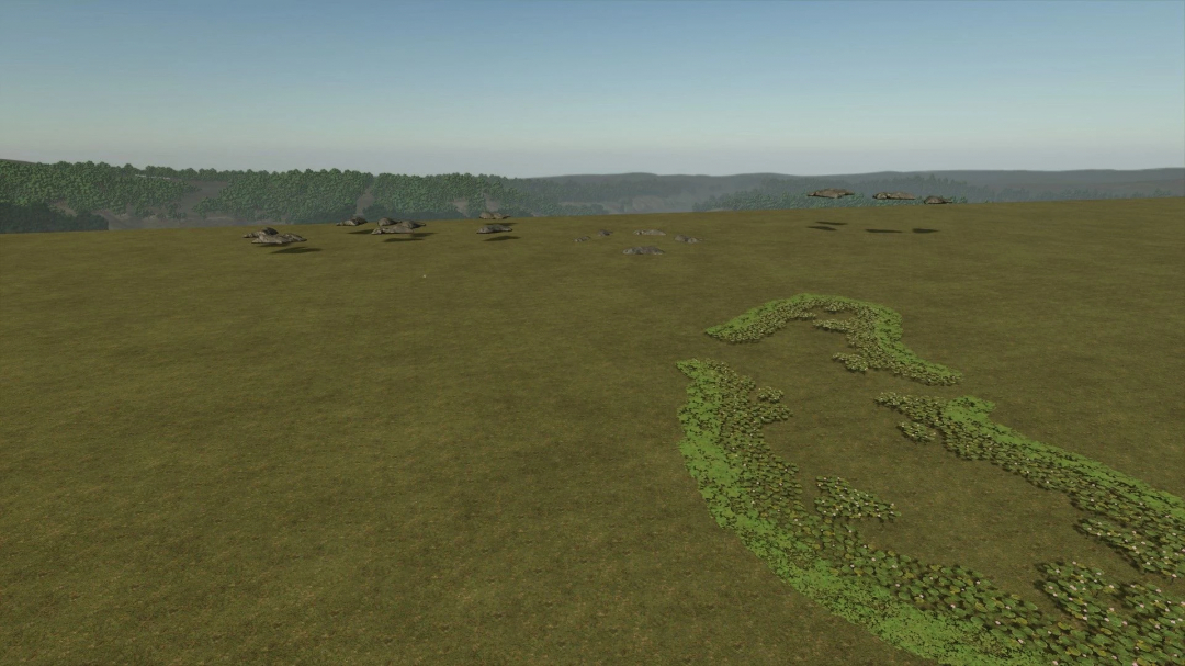 FS25 Sample Mod Map v1.0.0.0 showing an empty field with distant forest, part of Farming Simulator 25 mods.