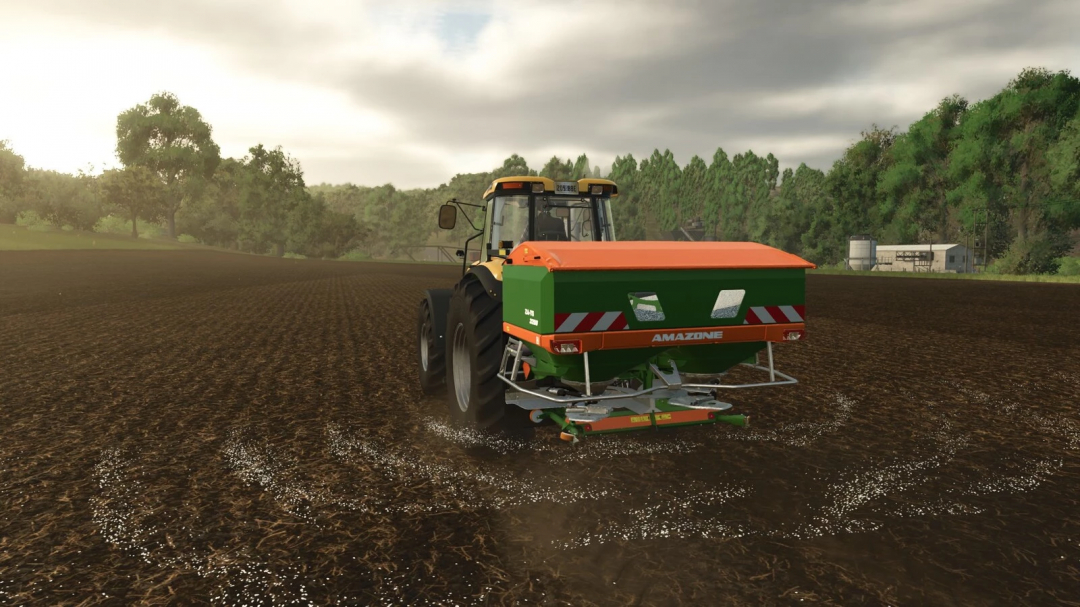 FS25 mod Fertilize Once v1.0.0.0 showing a tractor fertilizing a field.