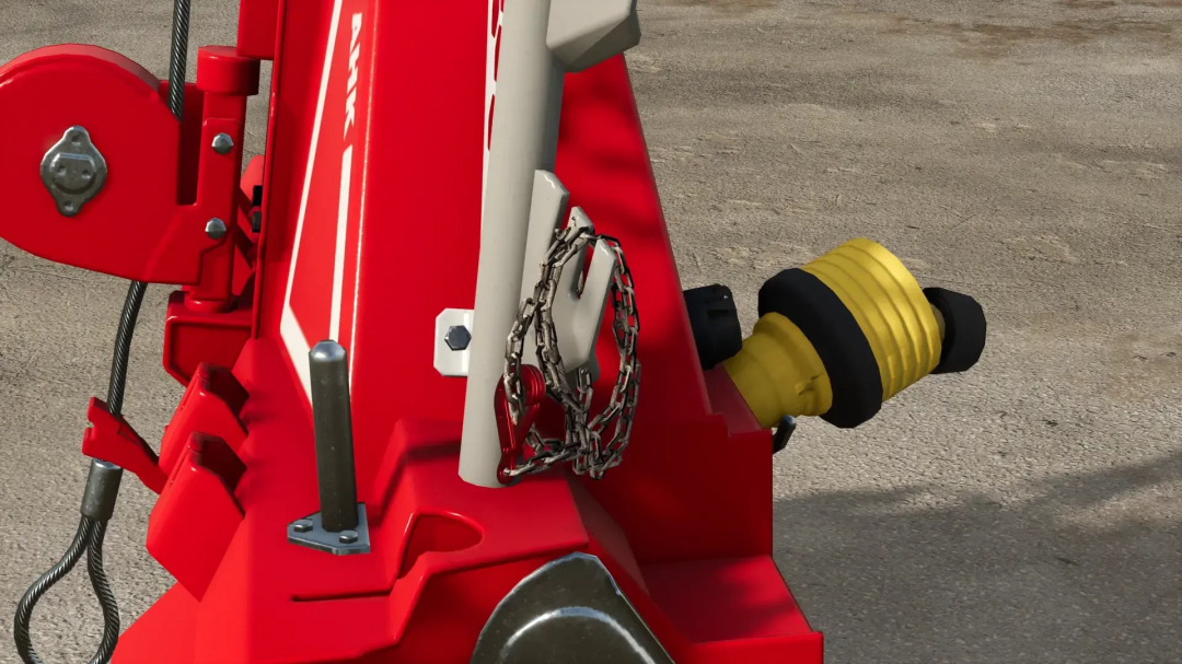 Close-up of Forestry Winches v1.0.0.0 mod for FS25, showing detailed red machinery design.