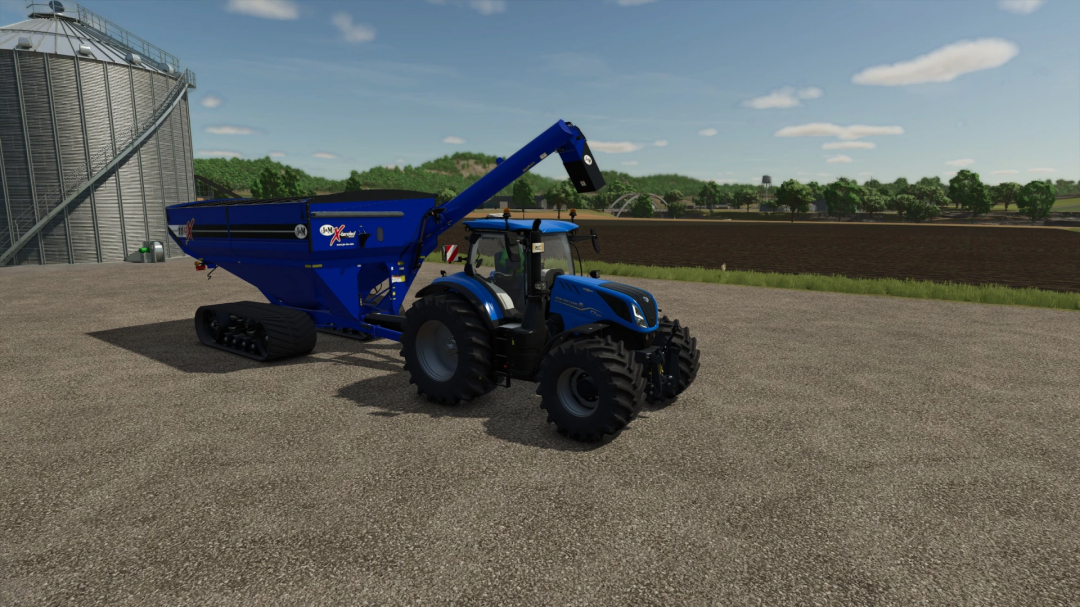 FS25 mod J&M X1112 Grain Cart Edit v1.0.0.0 in a farm setting.