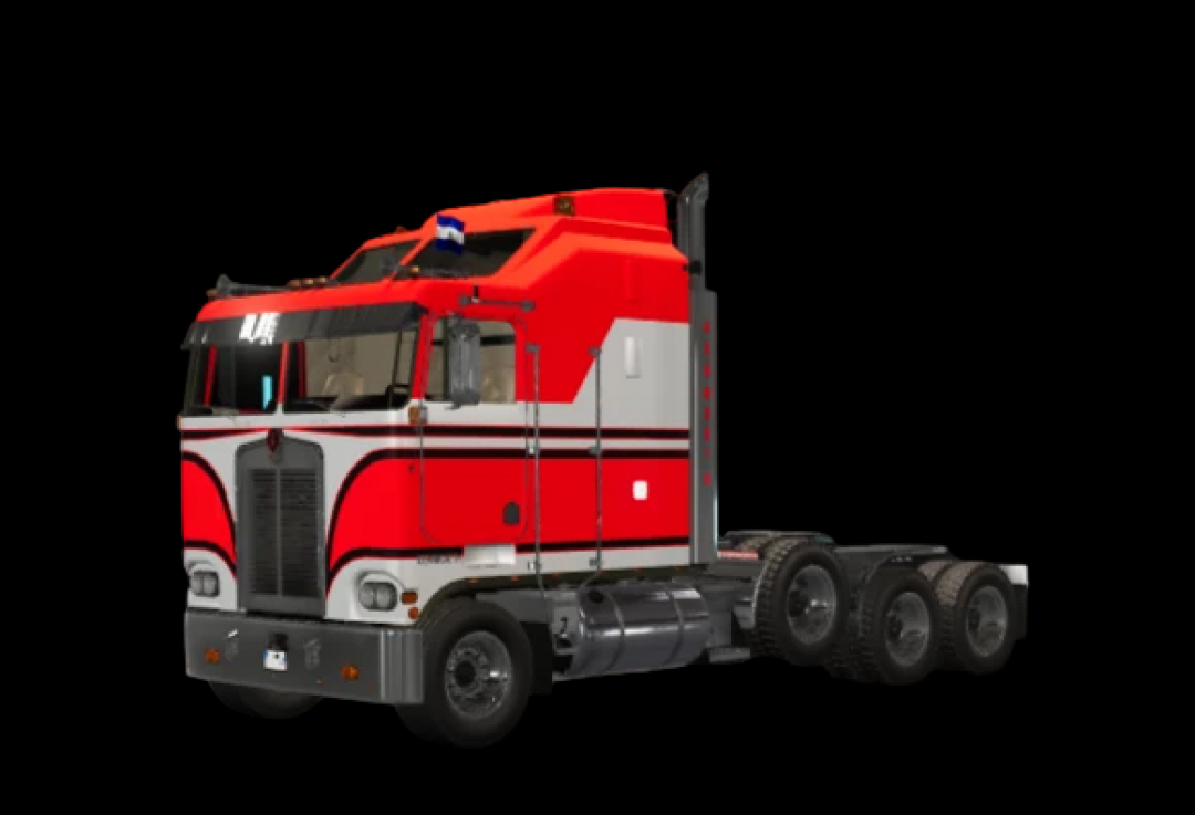 Kenworth K100 CabOver truck mod for Farming Simulator 25, featuring a red and white cab design.