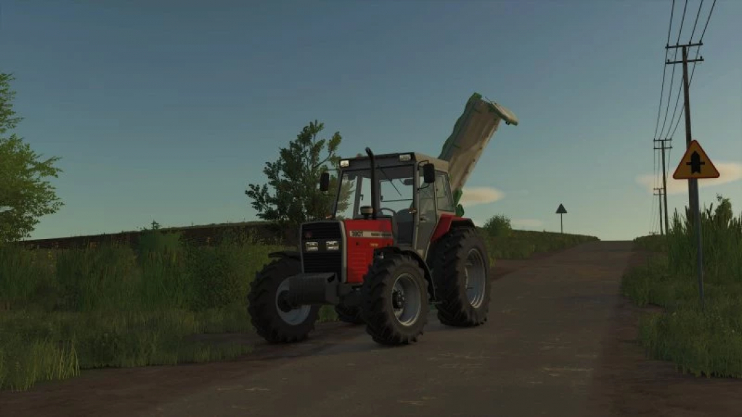 Massey Ferguson 390T HiLine+ tractor mod on a rural road in FS25.