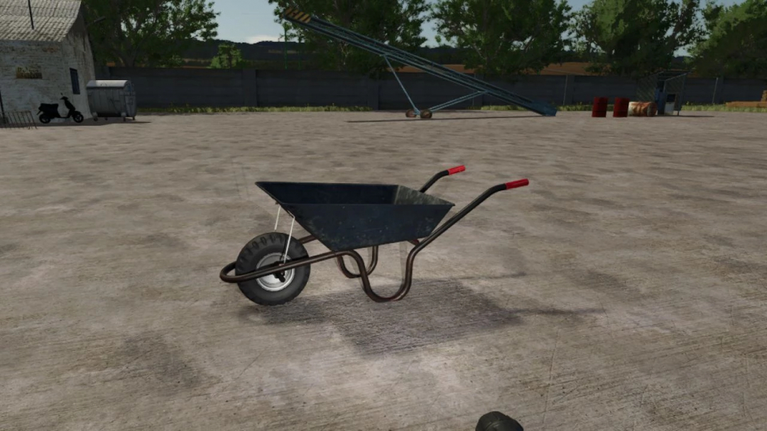 FS25 mod Talicska Wheel Barrow v1.0.0.1 in a farm setting.