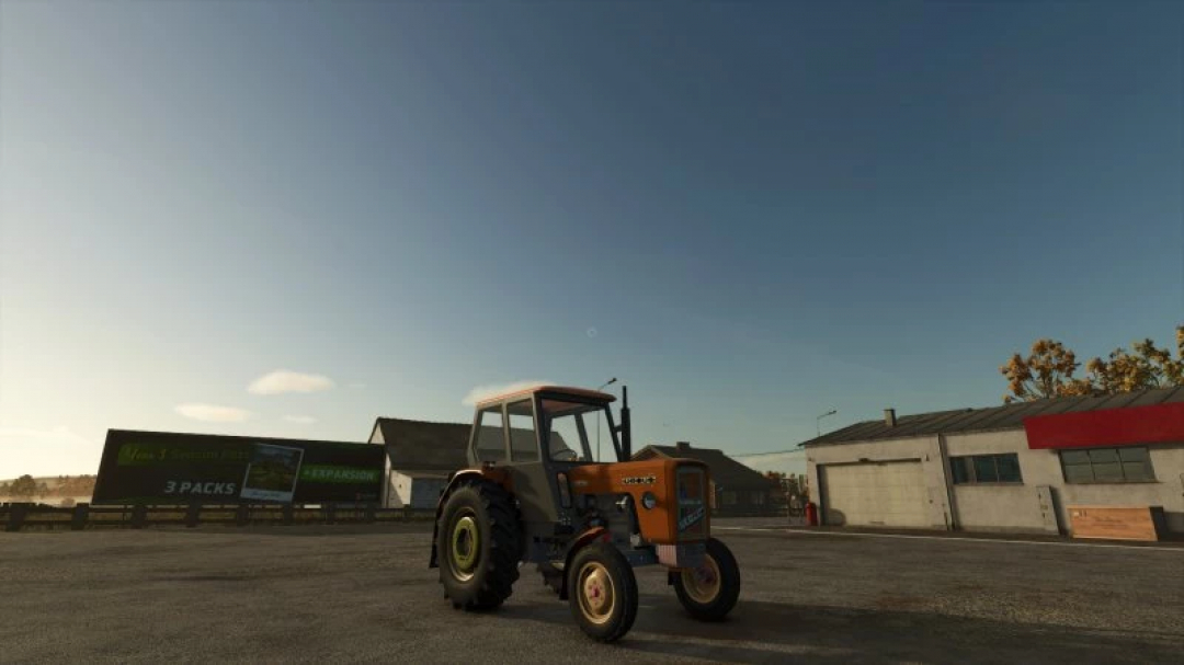 Ursus C360 mod in Farming Simulator 25, showcasing an orange tractor in a rural setting. FS25 mods enhance gameplay realism.