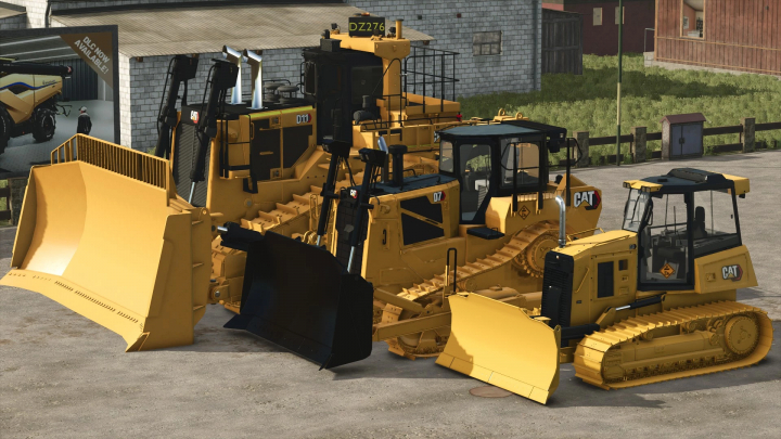 fs25-mods,  FS25 mod image: CAT Next Gen Dozers Pack featuring various yellow dozers in Farming Simulator 25.