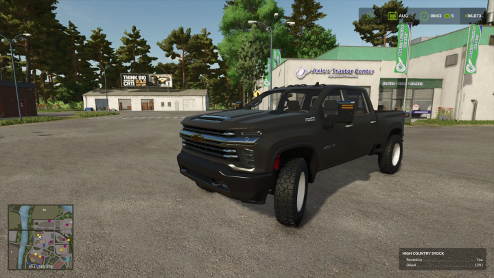 fs25-mods,  Chevrolet Silverado 2500 High Country mod in FS25 at farm center.