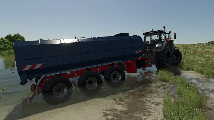 fs25-mods,  ITRunner Water Container v1.0.0.0 mod in FS25, attached to a tractor in a muddy field.