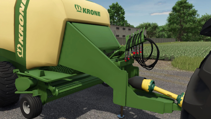 fs25-mods,  FS25 Krone Big Pack 1290 mod showing baler attachment in Farming Simulator 25.