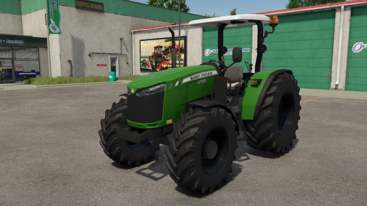 fs25-mods,  Green Massey Ferguson 4709 tractor mod in Farming Simulator 25, version 1.0.0.0, parked in front of a building.