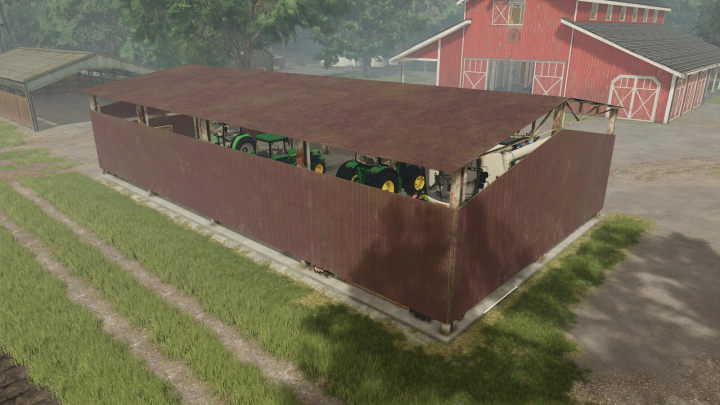 fs25-mods,  Old Rusty Shed mod in FS25, depicting a weathered metal shed storing farm equipment.