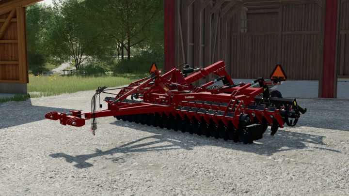 fs22-mods,  FS22 Ozdoken Evodisc Pack v1.0.0.1 mod, a red agricultural disc tool displayed on a farm in Farming Simulator 22.