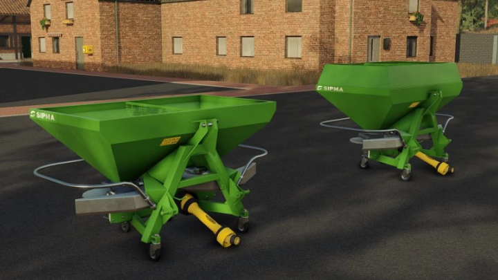 fs25-mods,  Sipma RN610 mod in Farming Simulator 25, featuring two green agricultural machines in an outdoor setting.