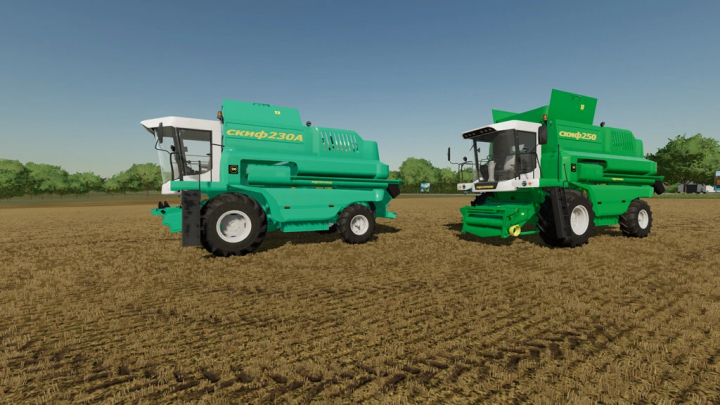 fs22-mods, Two Skif KZS-9-2 combines in a field, featured in FS22 mods for Farming Simulator 22.