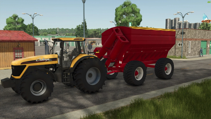 fs25-mods,  FS25 mod image shows a yellow Challenger tractor with a red Stara Reboke 25000 trailer in Farming Simulator 25.