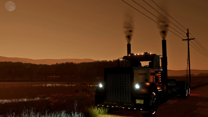 fs22-mods,  FS22 mods: TLX Phantom Series truck under moonlit sky in Farming Simulator 22.