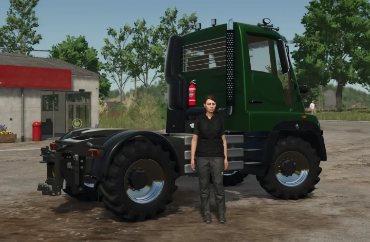 fs25-mods,  Unimog U400 mod in FS25 with character standing next to it.