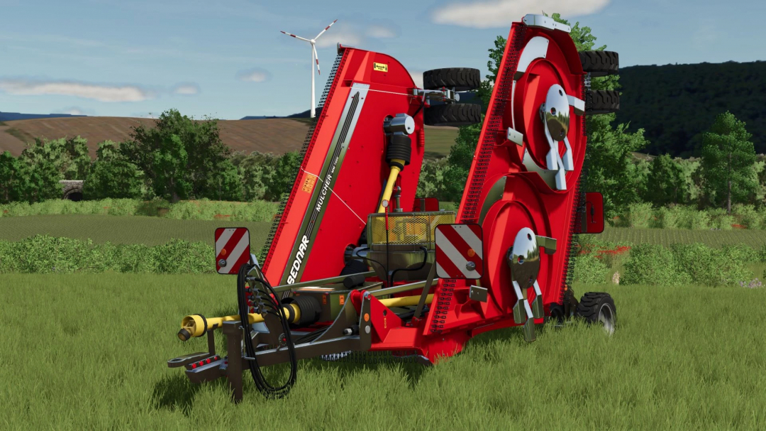 FS25 Bednar MM7000 Mower Edited v1.0.0.0 in a field setting, showcasing Farming Simulator 25 mod features.