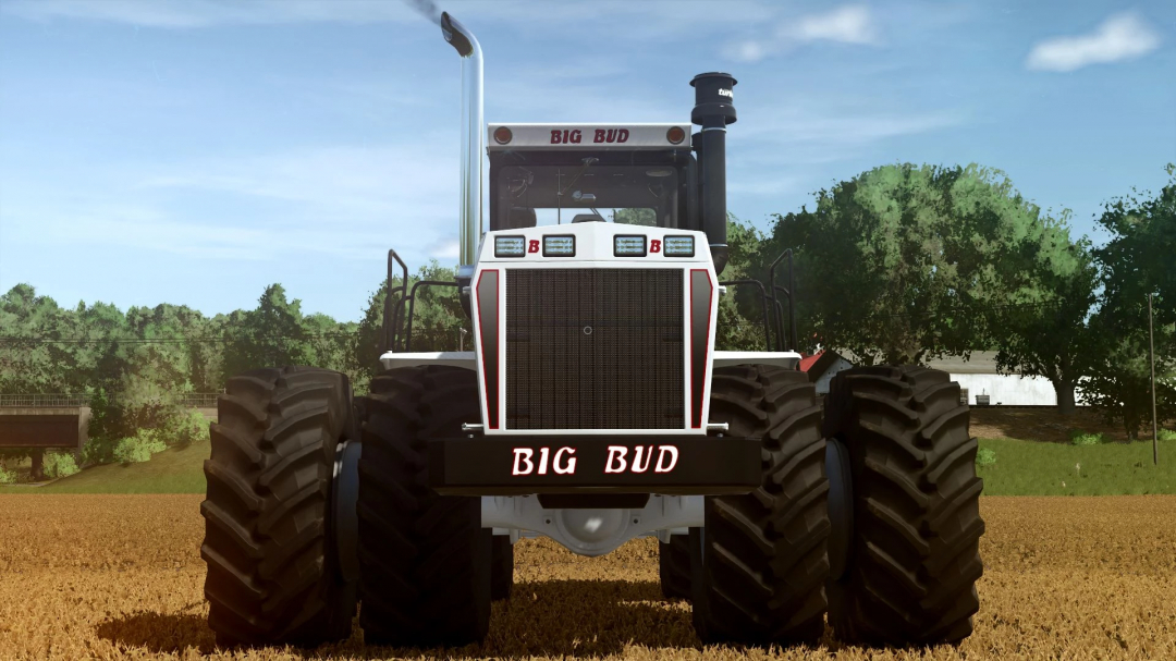 Front view of Big Bud 450 tractor mod in FS25, showcasing its robust design in a field setting.