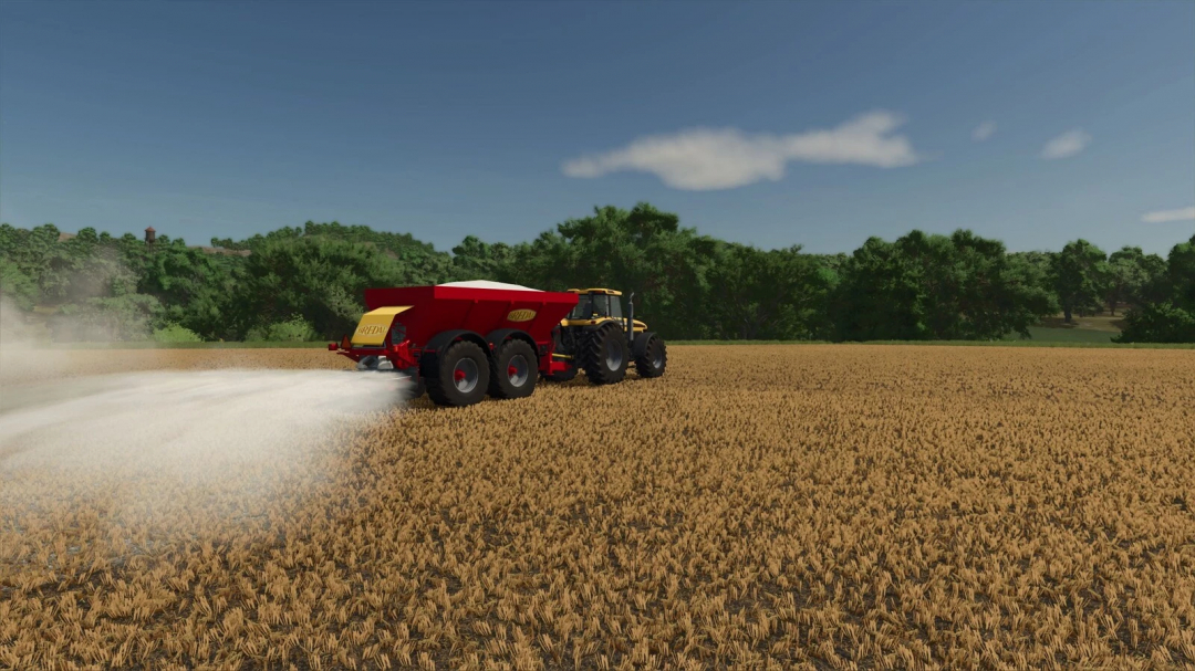 Bredal K 165 spreading fertilizer on a field in FS25 mod.