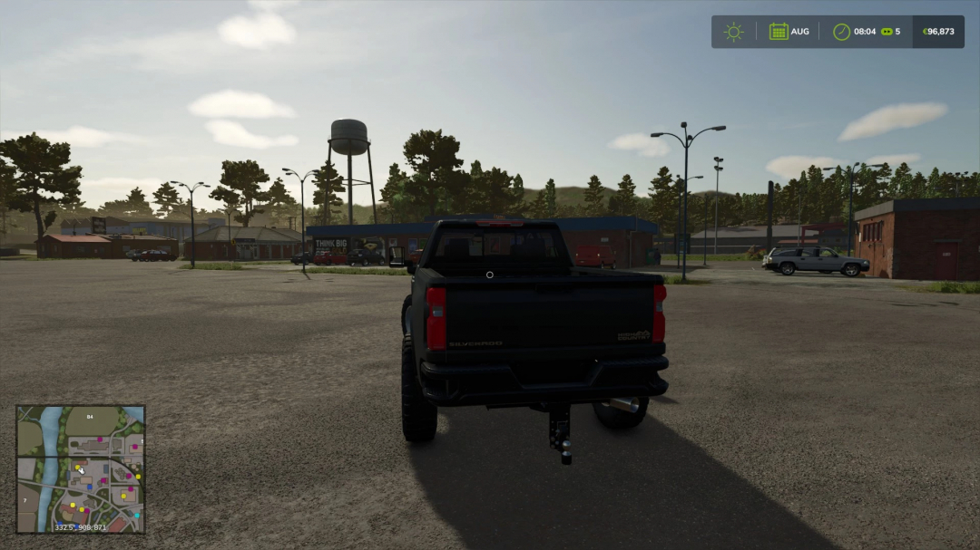 Chevrolet Silverado 2500 High Country mod in FS25, parked in a rural lot.