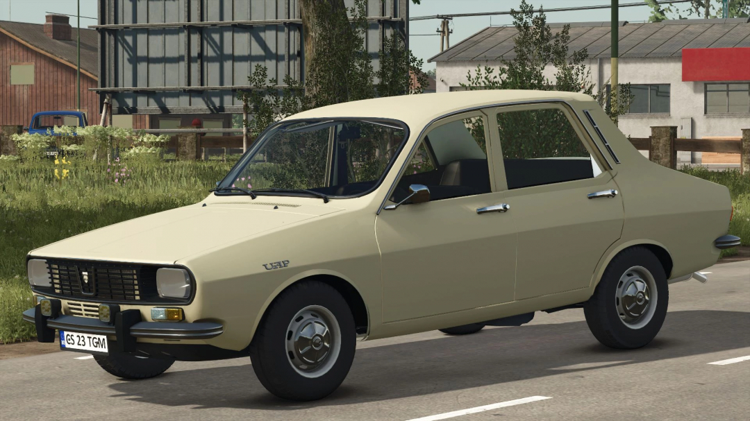 Dacia 1300 mod in Farming Simulator 25, version 1.3.0.0, beige vintage car on rural road