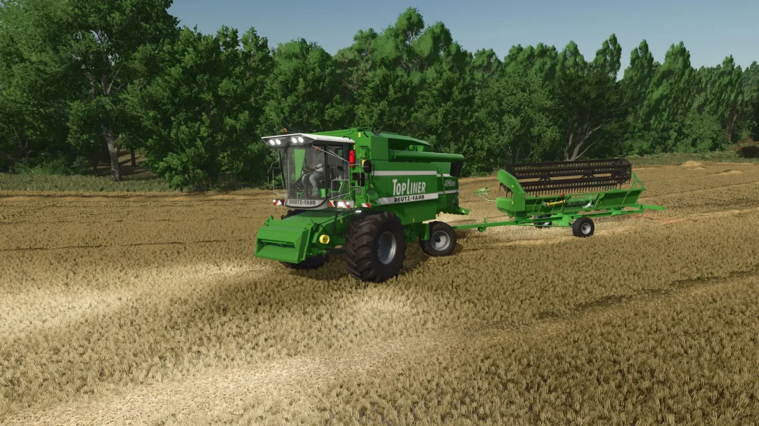 Deutz Fahr Topliner 4090HTS harvesting wheat in FS25 mod.