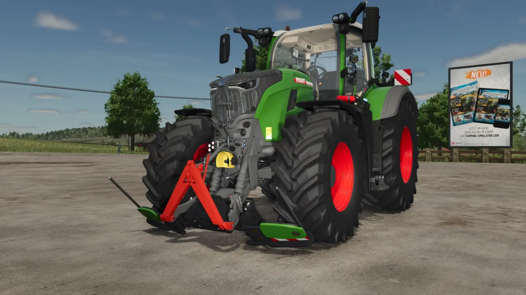 Fendt 700 tractor with Agribumper mod in FS25, featuring red wheels and detailed front design.