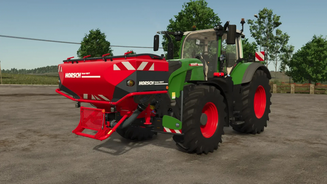 Fendt 700 with Agribumper mod in FS25, featuring the Horsch Partner 1600 FT attachment.