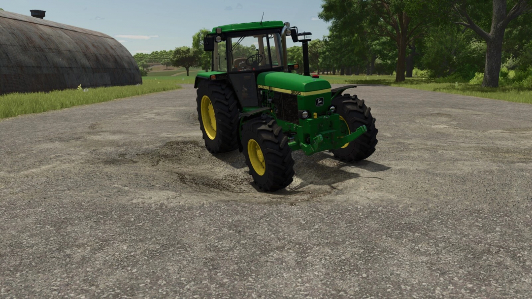 FS25 mod showing a tractor on varied ground textures in the Farming Simulator 25 game.