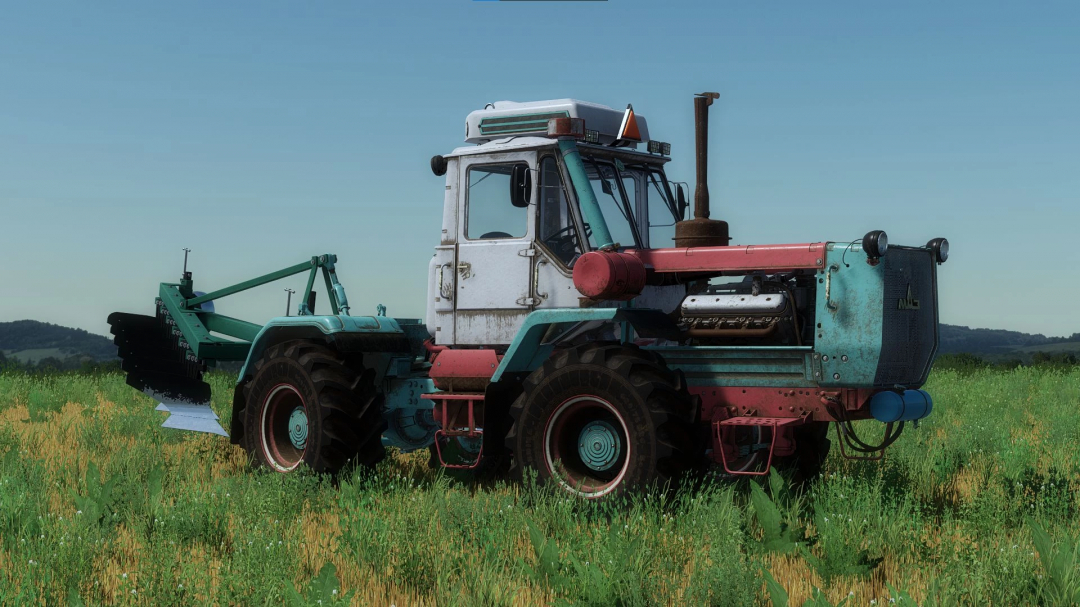 HTZ T-150K V8 tractor in field for FS22 mod.