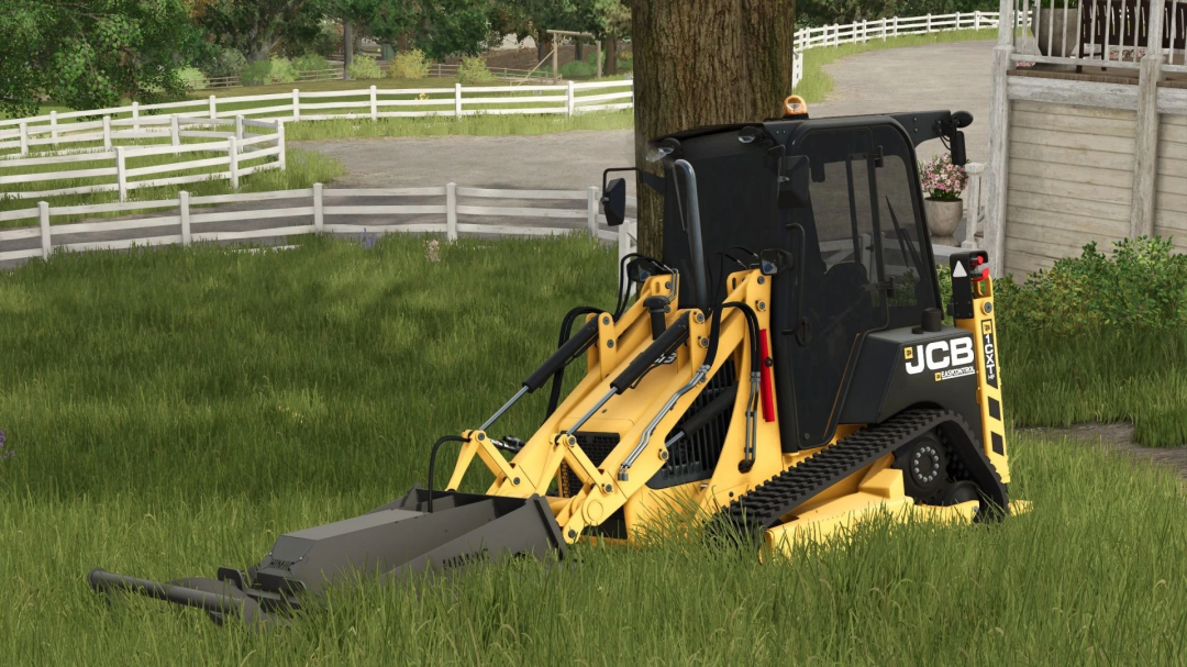 JCB1 CXT mod in Farming Simulator 25, showing a compact loader in a grassy field. FS25 mods enhance gameplay realism.