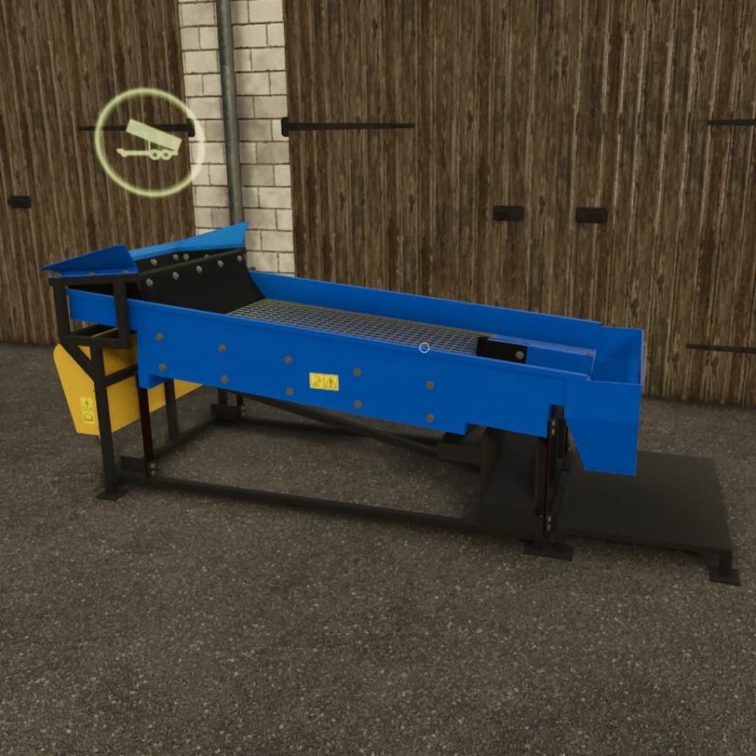 Blue potato sorter mod in FS25, enhancing farming operations in Farming Simulator 25.