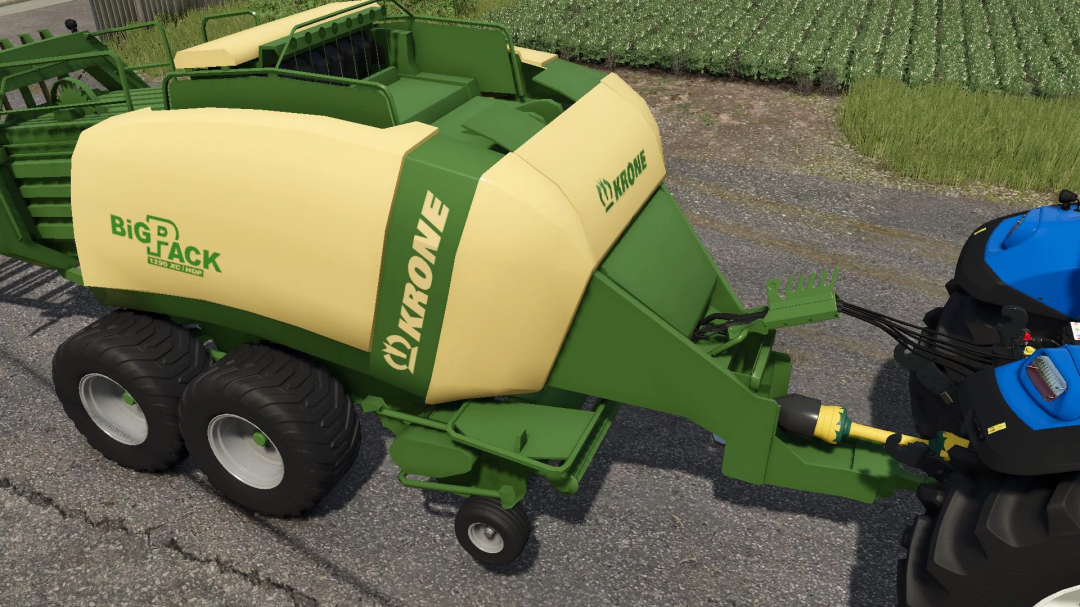 Krone Big Pack 1290 baler in Farming Simulator 25 mod, featuring realistic design on farm road.