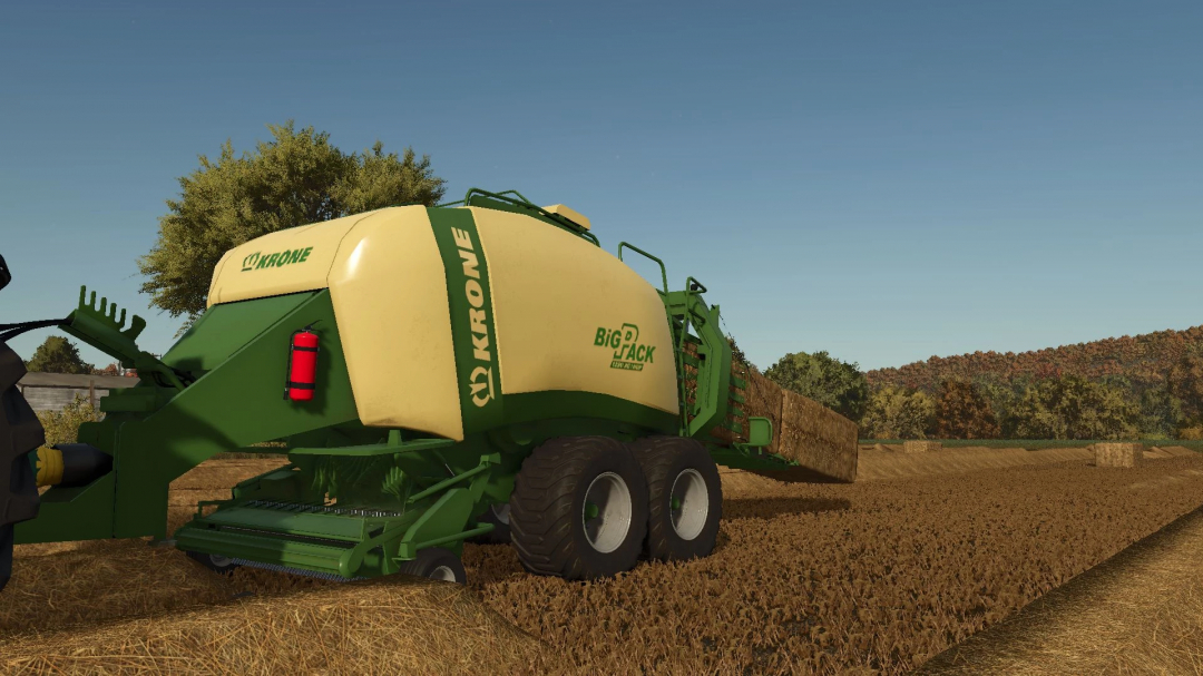 Krone Big Pack 1290 mod bale in FS25, showcasing hay baling in Farming Simulator 25.