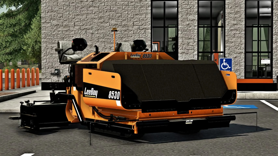 Lee Boy 8530 paver mod for FS22, showcased in a parking area.