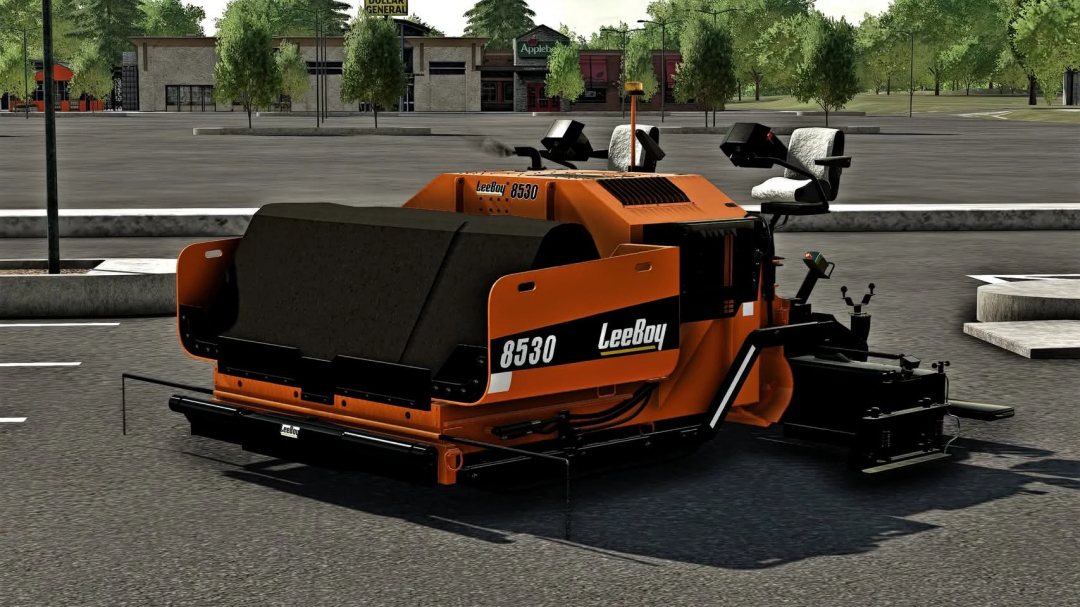 FS22 mod Lee Boy 8530 paver parked in a lot, showcasing its details. Farming Simulator 22 equipment.