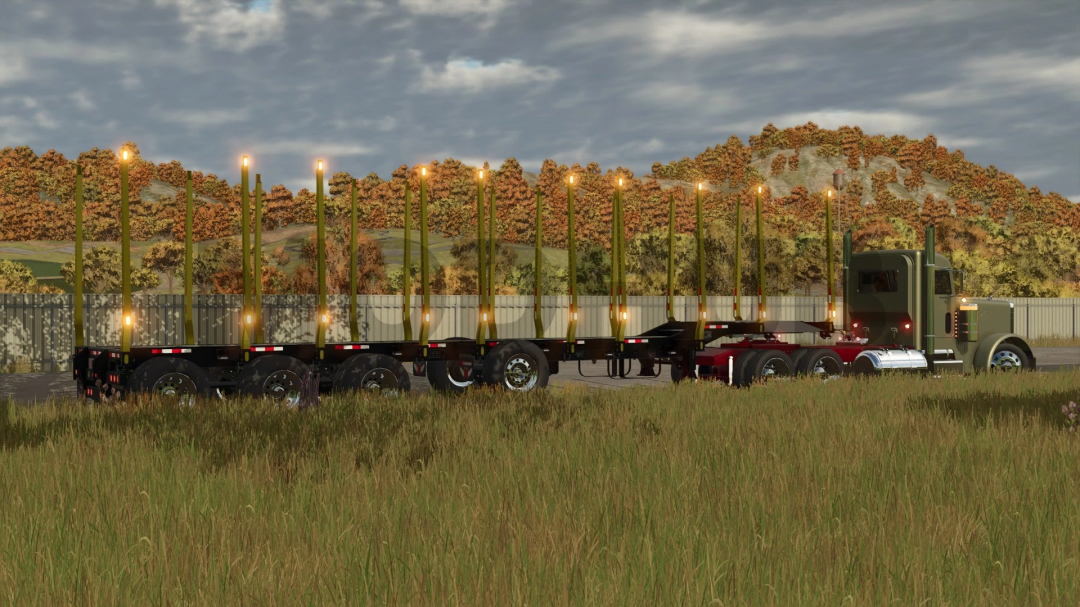 FS25 Manac Powerwing v2.5.3.0 mod trailer in autumn landscape.