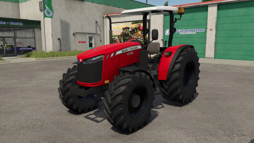 Massey Ferguson 4709 tractor mod in FS25, shown at a tractor center.