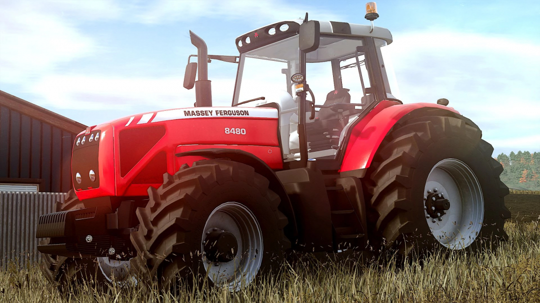 Massey Ferguson 8480 tractor mod in FS25, showcasing its robust design on a farm.