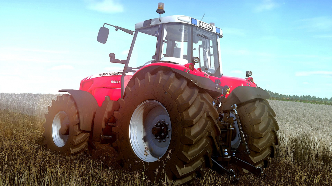 Massey Ferguson 8480 tractor mod in FS25 showcased in a field.