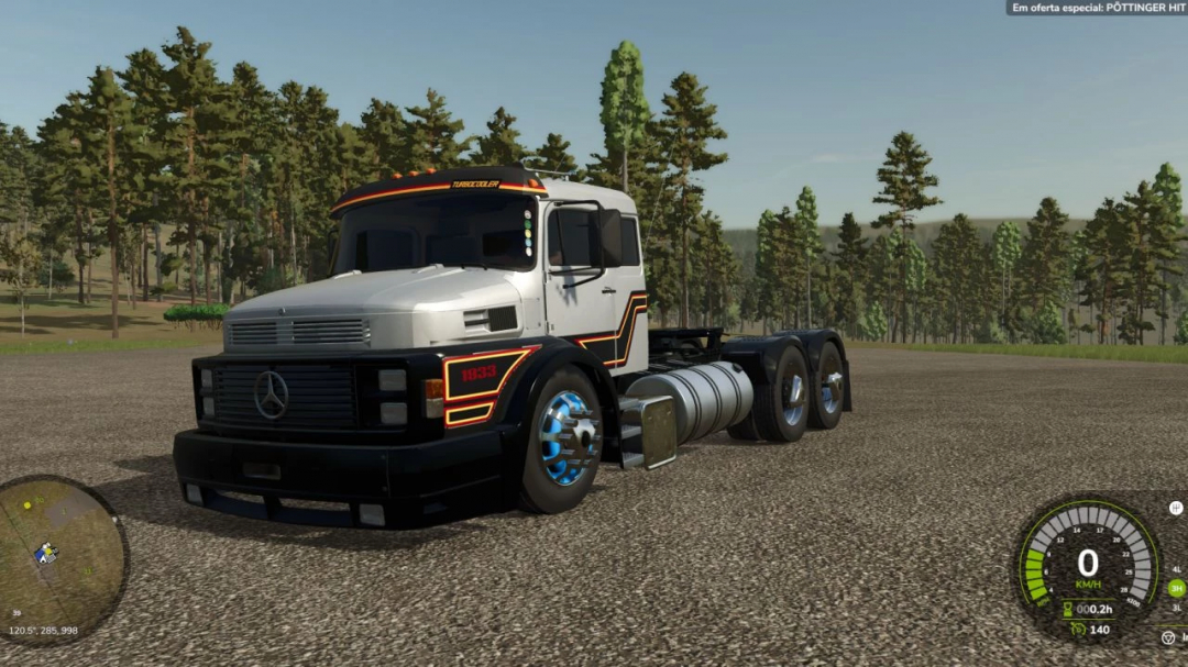 Mercedes Benz 1933 Terezona mod for FS25 in a rural setting. Farming Simulator 25 truck mod showcase.