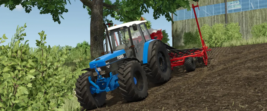 FS25 mod: New Holland Ford 8X40 tractor plowing a field, showcasing Farming Simulator 25 mods.