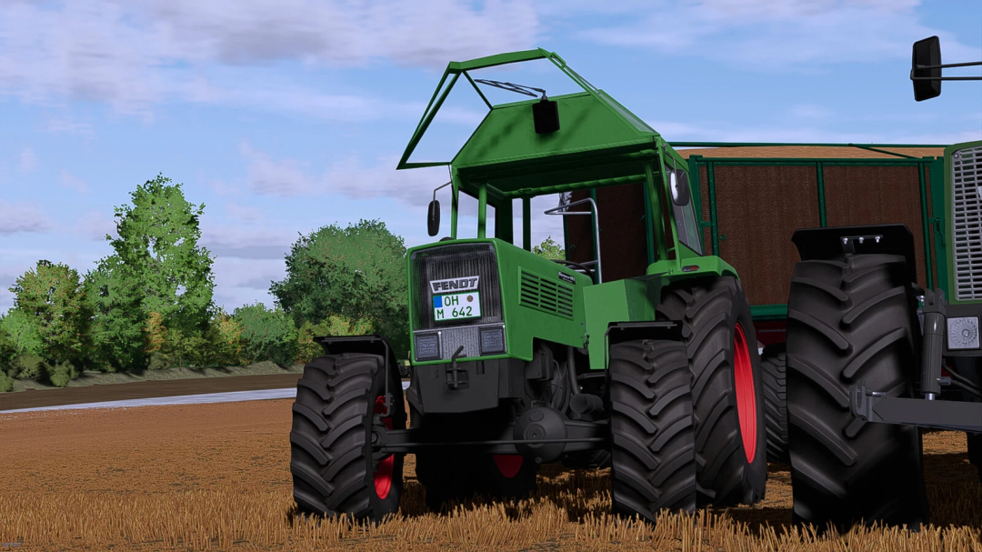 Realistic Fendt tractor mod in FS25, featuring detailed textures and sound pack. Farming Simulator 25 mods outdoor scene.